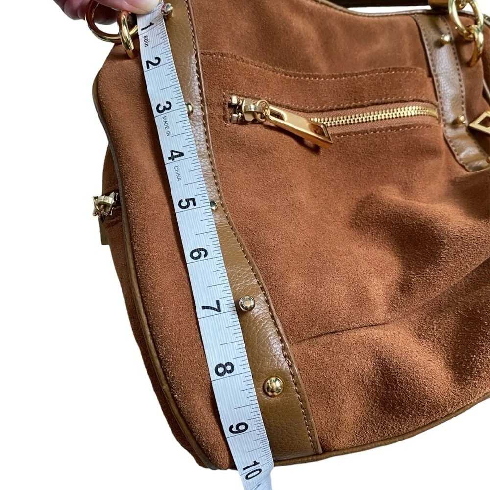 Audrey Brooke New Brown Suede Leather Gold Metal Slouchy Hobo Shoulder Handbag